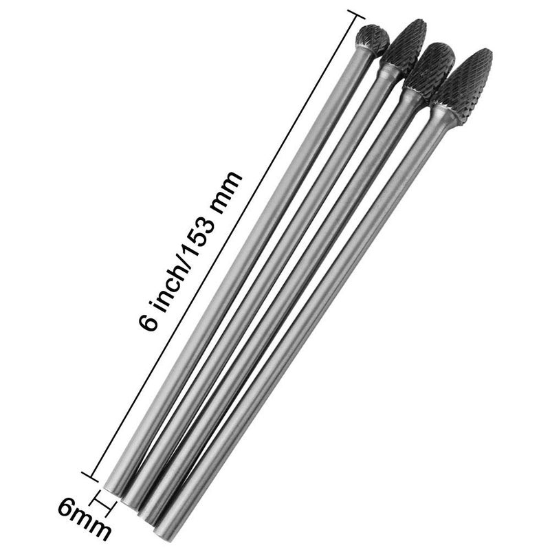 Wolfride 4pcs Long Shank Tungsten Carbide Burr Set 6mm Shank Die Grinder Burr Set for Metal 6-Inch Length - Image 2